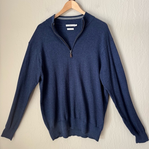 PETER MILLAR Cotton Cashmere Quarter-Zip Navy Sweater Regular Fit Size Large - Picture 5 of 16